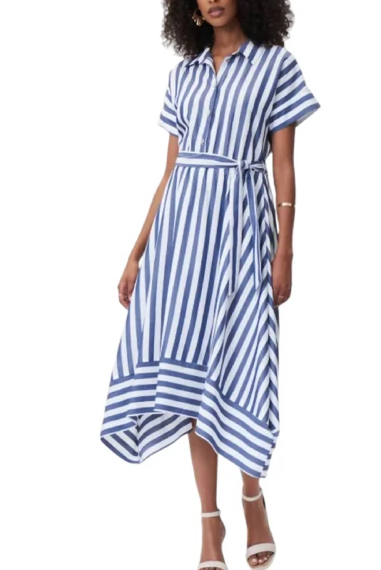 Fit And Flare Striped Flowy Dress In Blue/shite Winter unclassified dresses