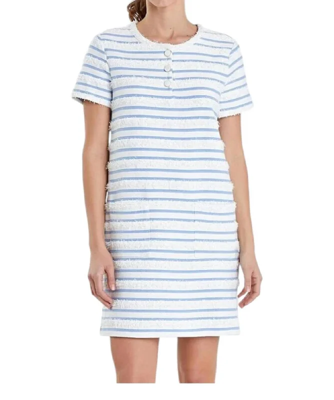 Fringed Polo Dress In Blue/white Smocked unclassified dresses