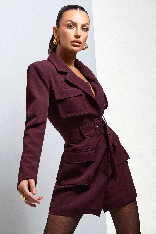 Genesis | Plum Belted Utility Blazer Dress High-low unclassified dresses