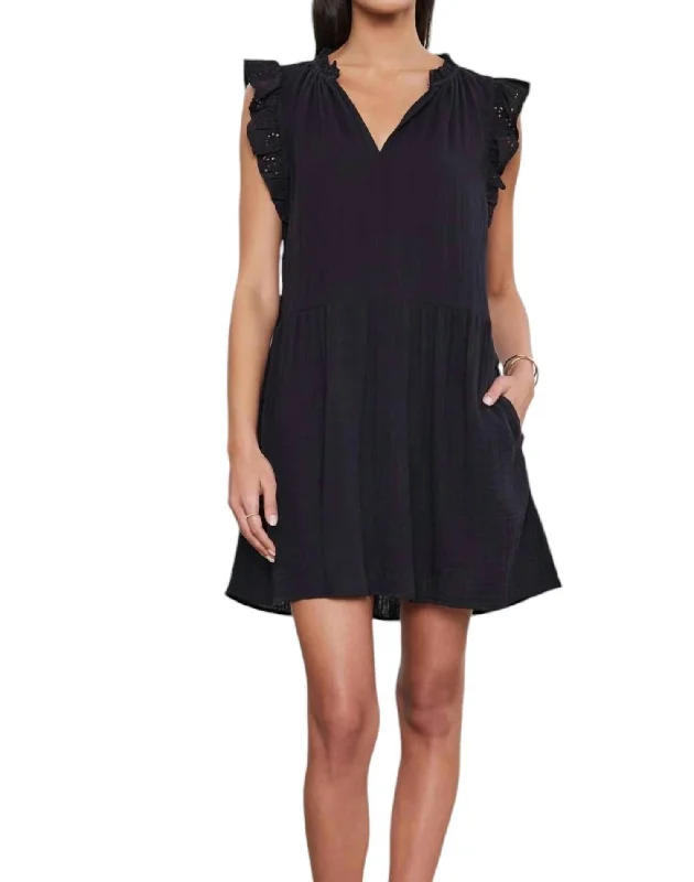 Grace Cotton Eyelet Mix Dress In Black Short unclassified dresses