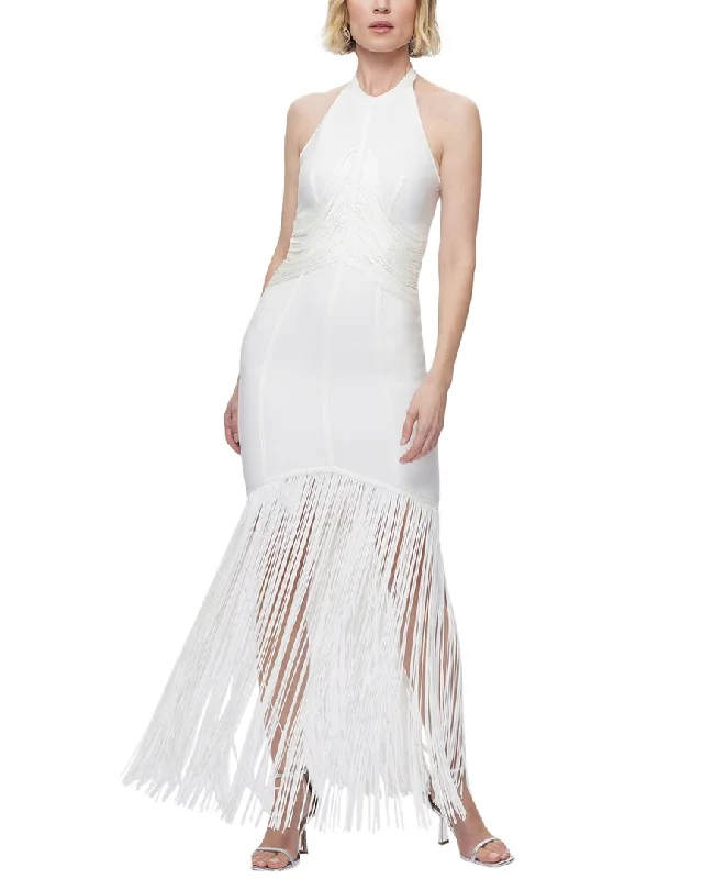 Hervé Léger Draped Waist Halter Fringe Gown Spring unclassified dresses