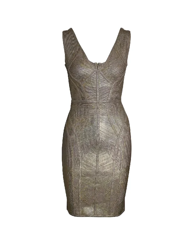 Herve Leger Sleeveless Bandage Dress In Gold Rayon Elegant unclassified dresses