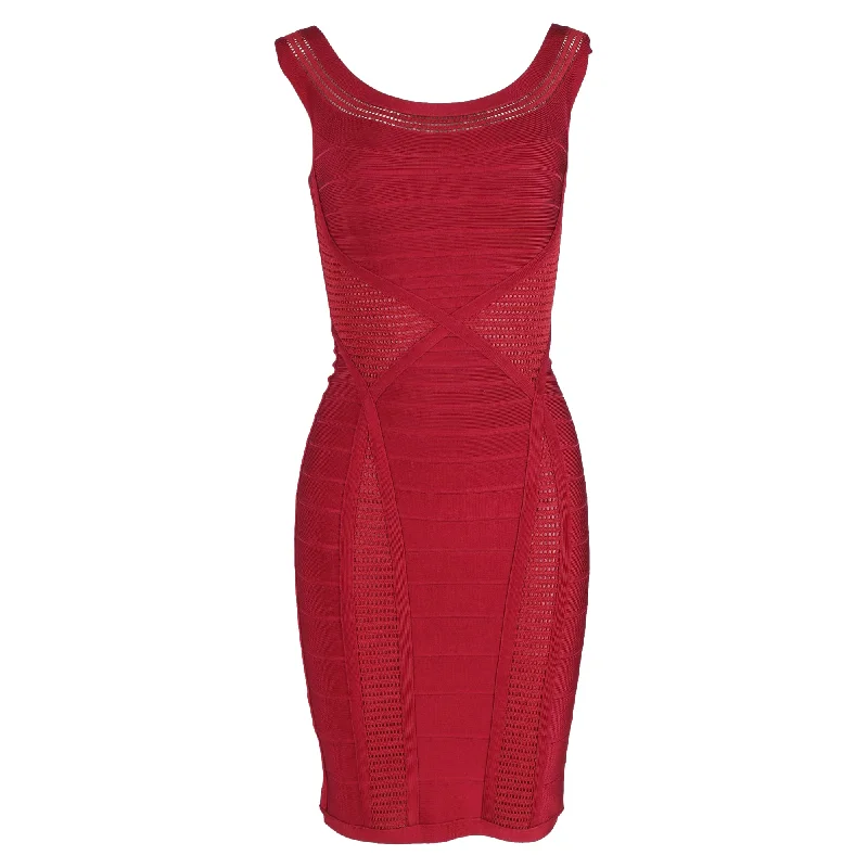 Herve Leger Sleeveless Bandage Dress in Red Rayon Spring unclassified dresses