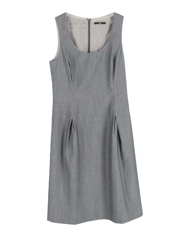 Hugo Boss Sleeveless Shift Dress in Grey Wool Knitted unclassified dresses