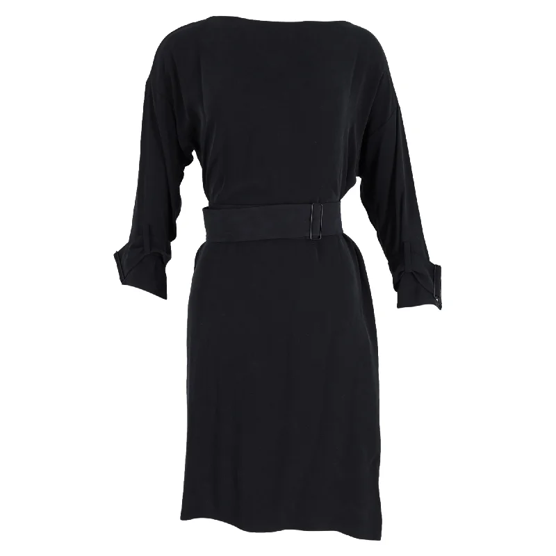 Joseph Knee Length Dress with Belt in Black Silk Backless unclassified dresses