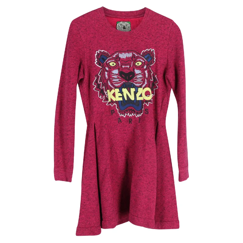 Kenzo Tiger Flared Dress in Pink Cotton Discounted unclassified dresses