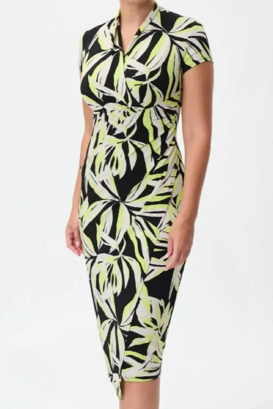 Leaf Print Wrap Style Dress In Black Multi Lightweight unclassified dresses