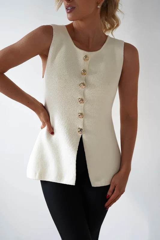 Louella Gold Button Waistcoat Top | Cream Casual chic unclassified dresses