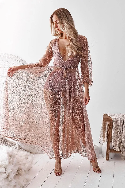 Lucky Star Glitter Gown - Rose Gold Denim unclassified dresses