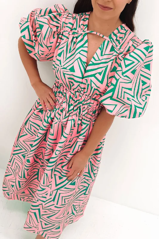 Madison Midi Dress Pink Green Soft Denim Midi