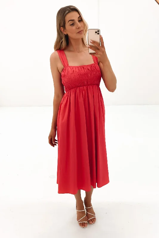 Mandie Midi Dress Red Tulle A-line Skirt