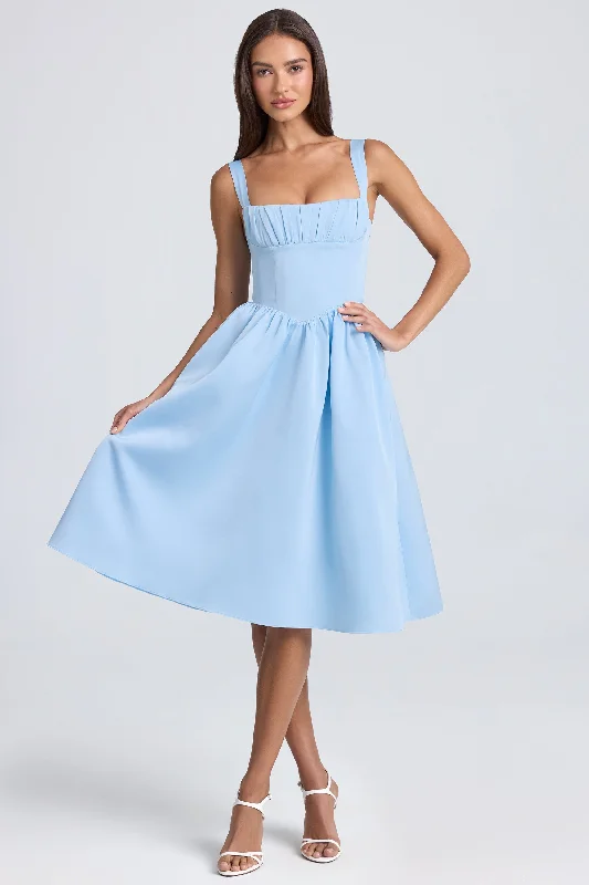 Draped Corset Midaxi Dress in Powder Blue Chiffon unclassified dresses