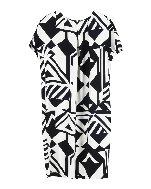 Max Mara Geometric-Print Dress in Black and White Polyester Office unclassified dresses