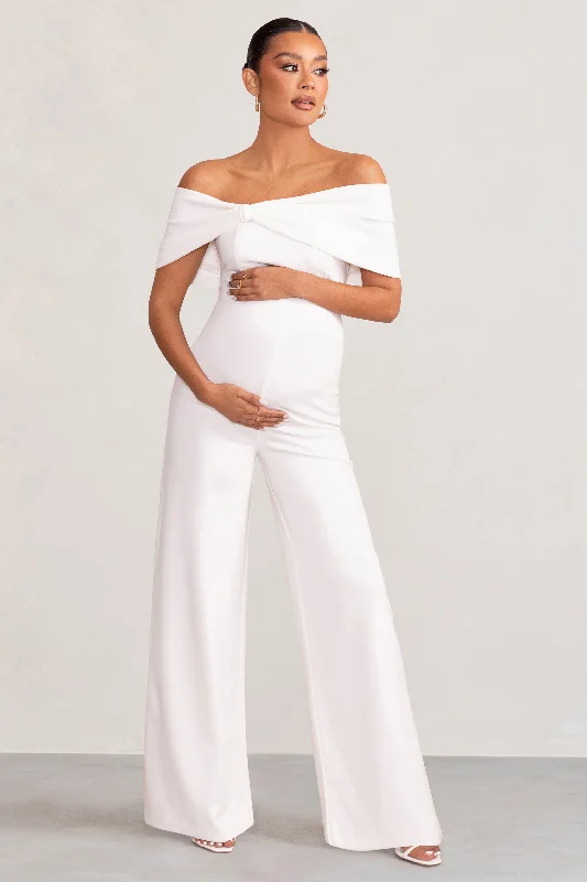 Meave | White Bardot Bow Maternity Jumpsuit A-line unclassified dresses