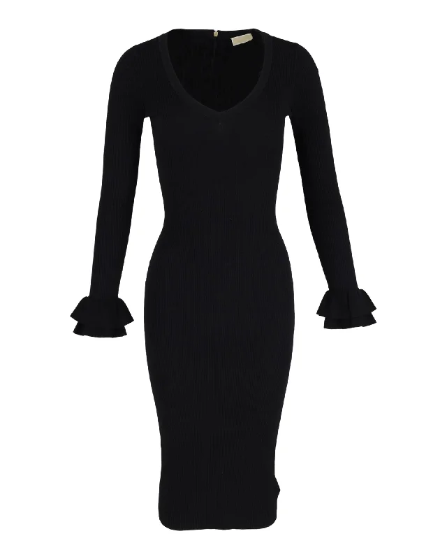 Michael Kors V-neck Knitted Dress in Black Viscose Long unclassified dresses