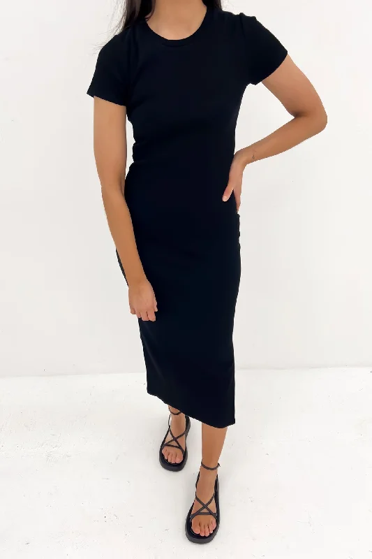 Mika Midi Dress Black Front Button Midi