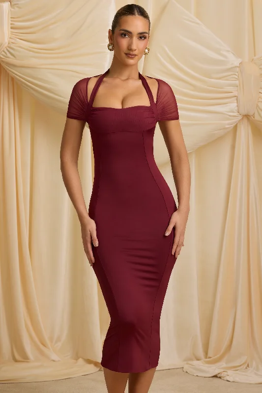 Slinky Jersey Open-Back Midaxi Dress in Wine Red Halter unclassified dresses