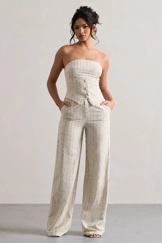 Missed Out | Beige Pinstripe Wide-Leg Trousers Long sleeve unclassified dresses