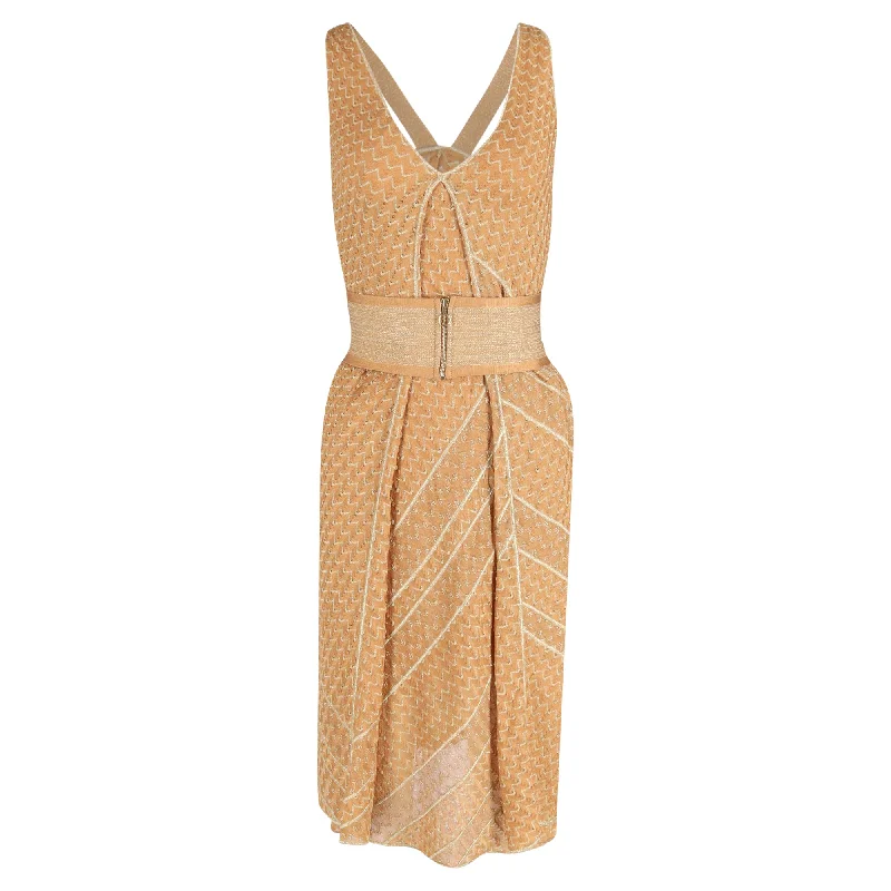 Missoni Knit Belted Dress in Beige Linen Monochrome unclassified dresses