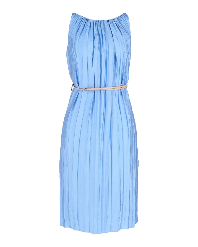 Nina Ricci Pleated Belted Dress in Blue Viscose Chic unclassified dresses