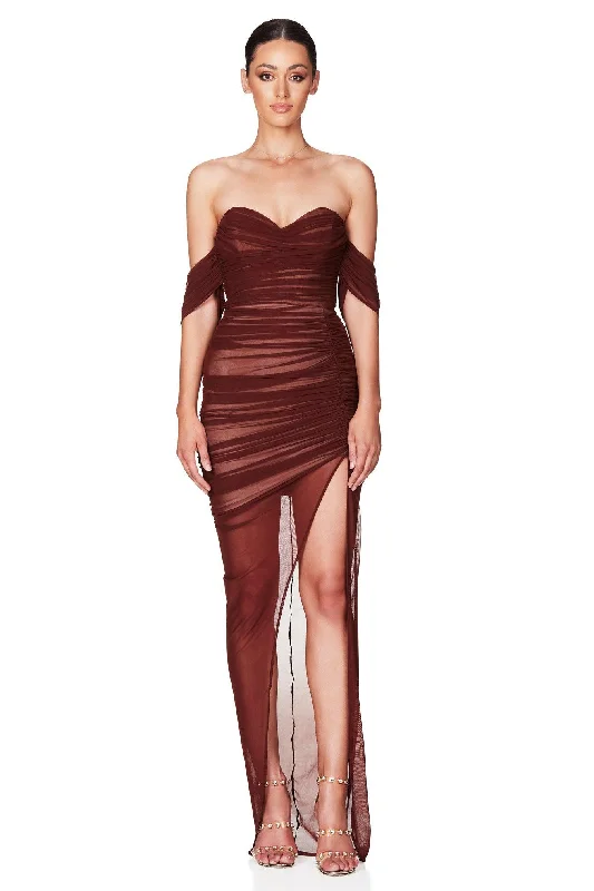 Nookie Dita Mesh Gown - Chocolate/Nude Winter unclassified dresses