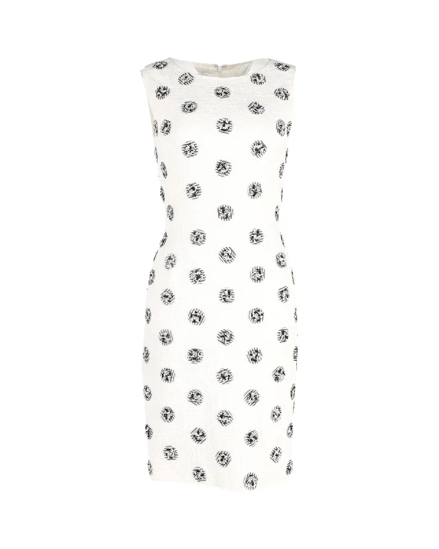 Oscar De La Renta Polka Dot Sleeveless Sheath Dress in White Cotton Flowy unclassified dresses