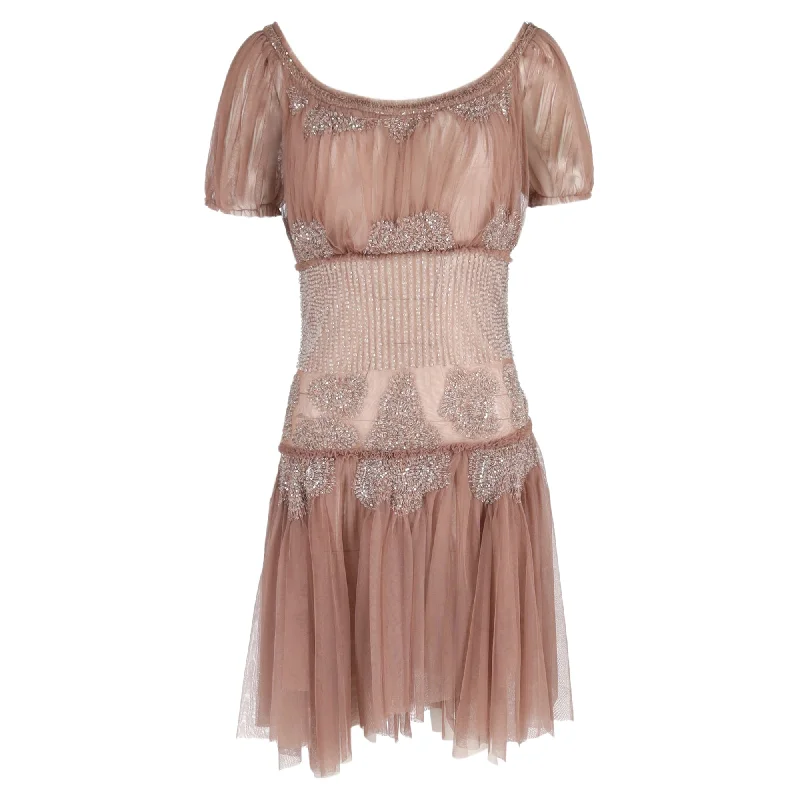 Philosophy di Lorenzo Serafini Embellished Sheer Dress in Rose Pink Chiffon Beach unclassified dresses