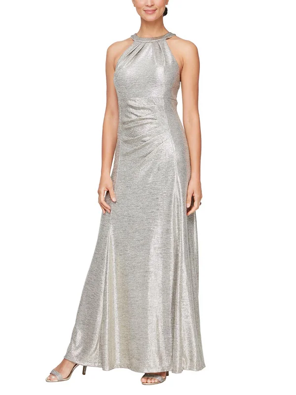 Plus Womens Metallic Halter Evening Dress Boho unclassified dresses