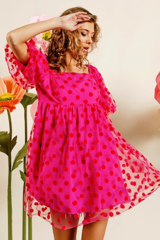 Polka Dot Mesh Puff Sleeve Dress Budget-friendly unclassified dresses