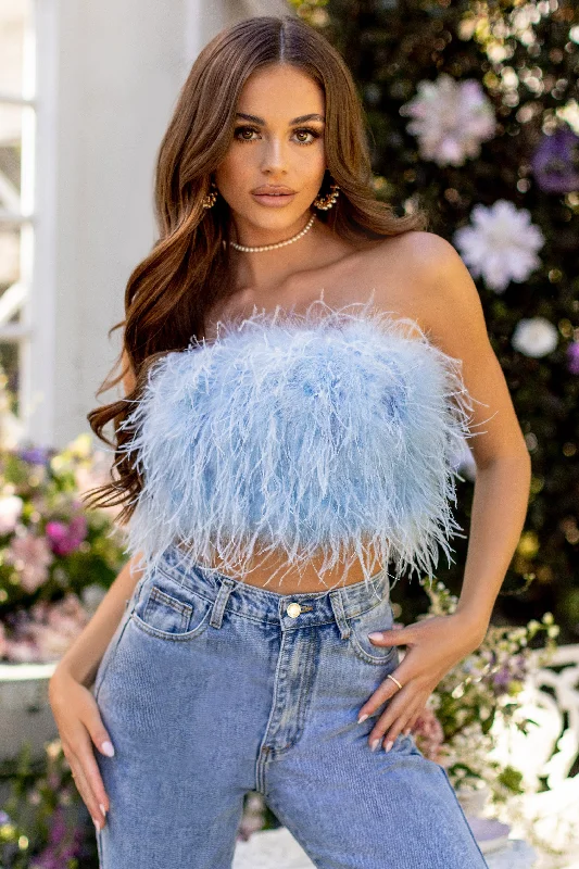 Dream Daze | Powder Blue Feather Bandeau Top Club unclassified dresses