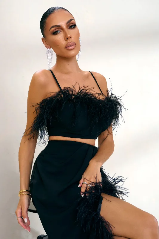 Prestige | Black Bralette With Feather Trim High-end unclassified dresses