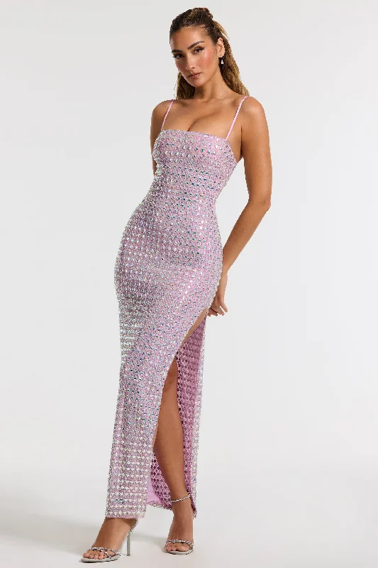 Embellished Square Neck Evening Gown in Lilac Popular unclassified dresses