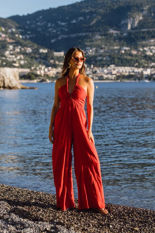 Promenade Red Halter Jumpsuit Chic unclassified dresses