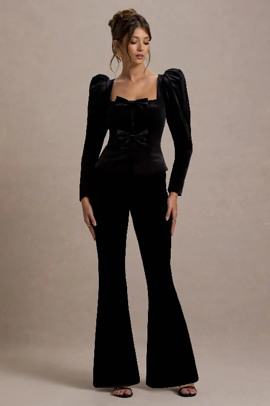 Ramie | Black Velvet Flared-Leg Trousers Trendy new unclassified dresses