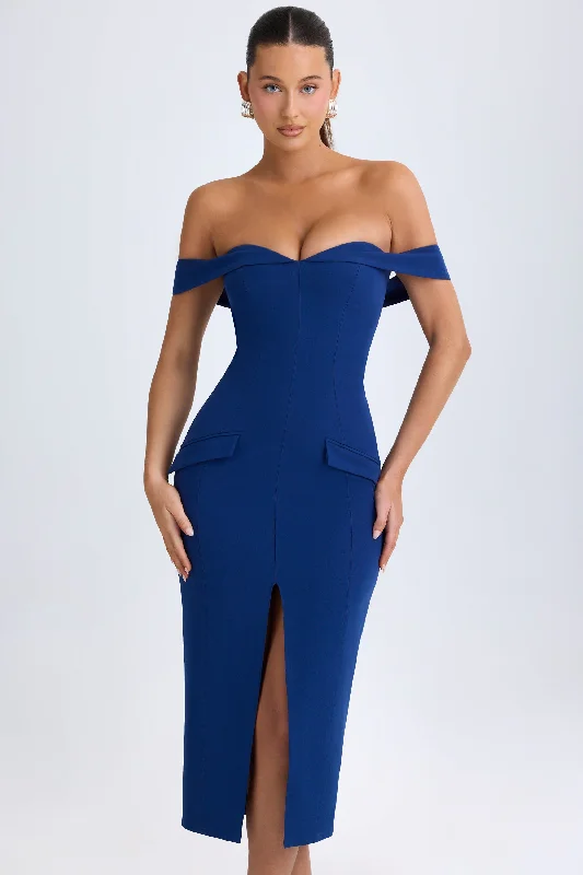 Off-Shoulder Midaxi Dress in True Navy Corset unclassified dresses