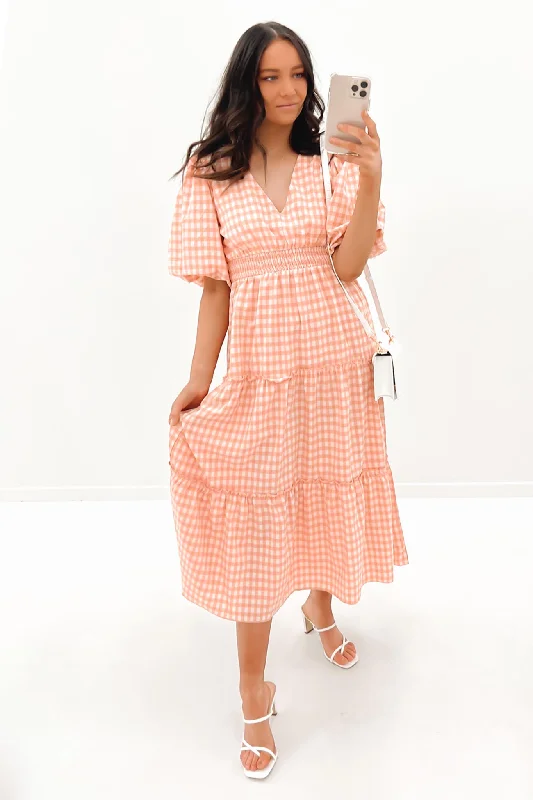 Rosemary Midi Dress Peach Button Midi Skirt