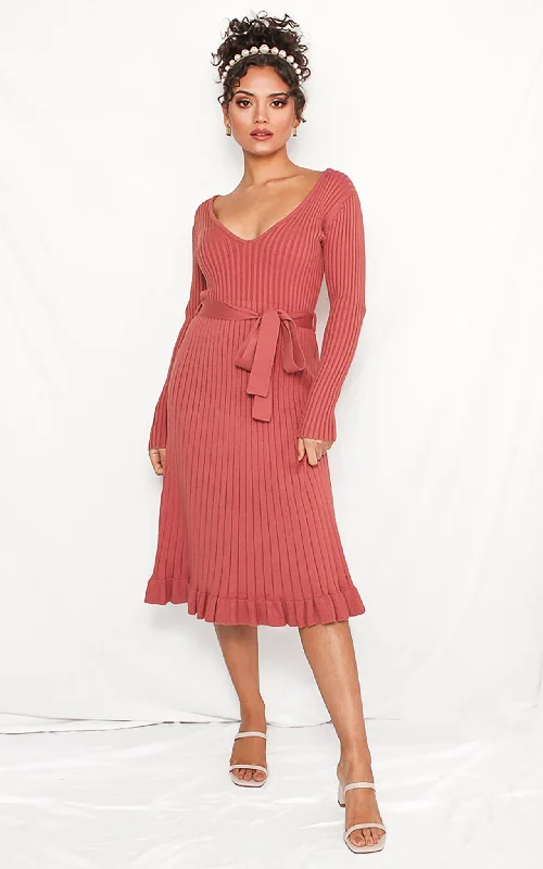 Rosetta Knit Dress - Rose One-shoulder unclassified dresses