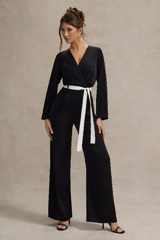 Ruba | Black Tailored Plunge Jumpsuit With Tie Waist Corset unclassified dresses