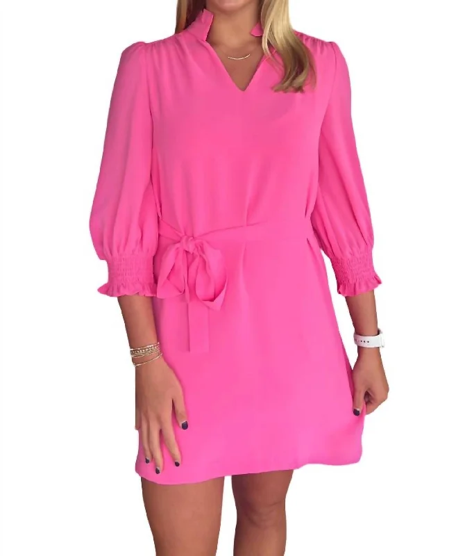 Ruffles Neck Dress In Pink Casual chic unclassified dresses