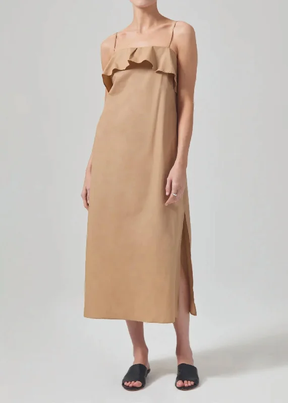 Sable Flounce Dress In Incense Khaki Elegant unclassified dresses