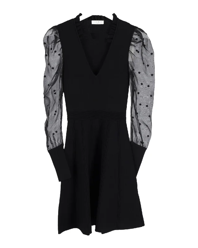 Sandro Polka Dot Sheer Sleeve in Black Cotton Holiday unclassified dresses