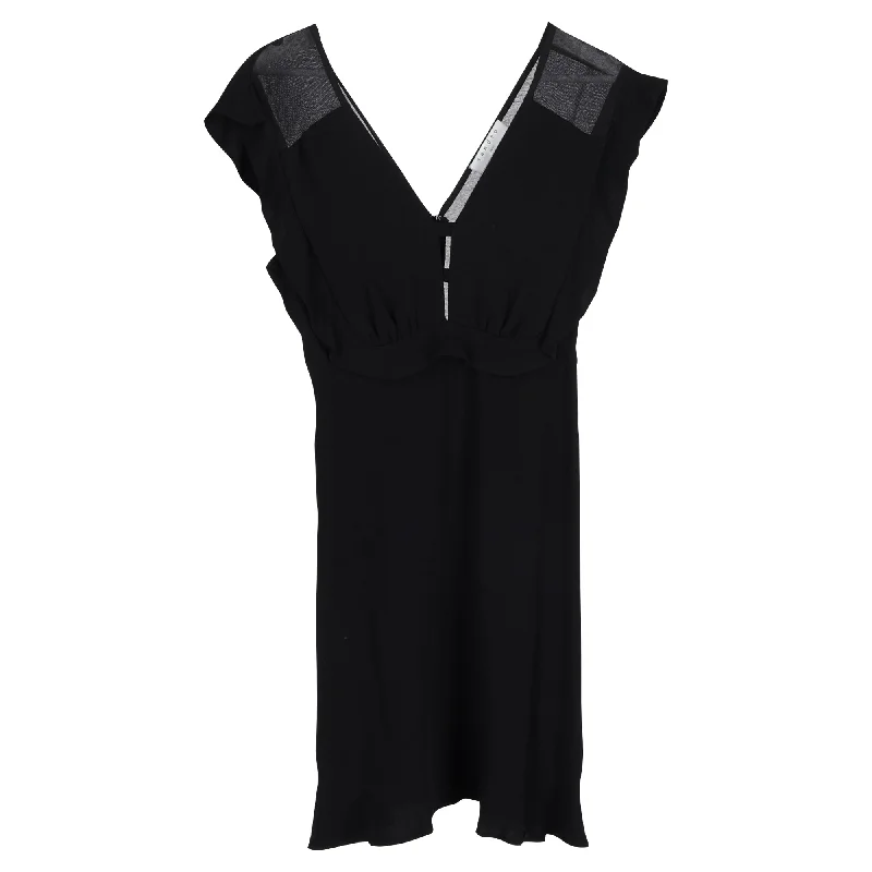 Sandro V-neck Dress in Black Viscose Ruffled unclassified dresses