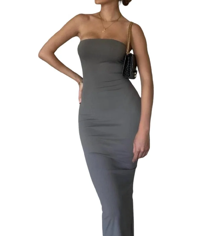 Strapless Tube Dress With Back Slit In Ash Winter unclassified dresses