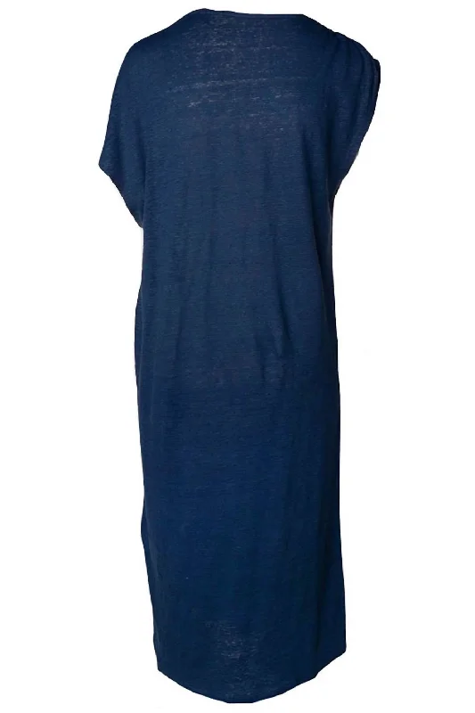 Stretch Linen Boatneck Sheath Dress In Blue Taormina Floral unclassified dresses