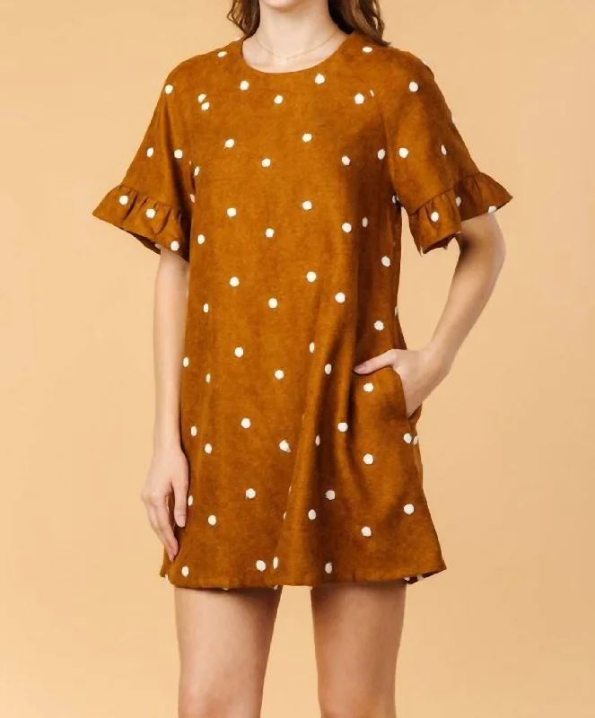 Suede Swiss Dress In Toffee Open-back unclassified dresses