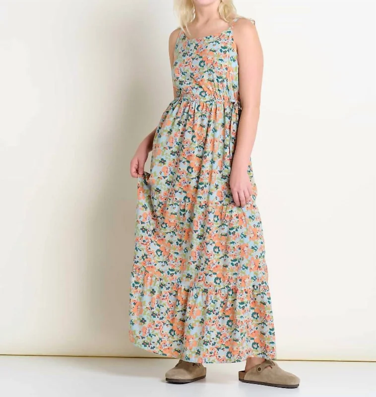 Sunkissed Tiered Sleeveless Dress In Papaya Geranium Print Cotton unclassified dresses