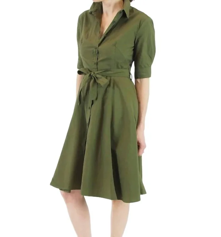 Suzanne Parachute Dress In Army Green Cotton unclassified dresses