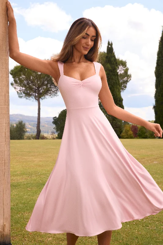 Sweetheart-Neck Ruched Midaxi Dress in Blush Soft fabric unclassified dresses