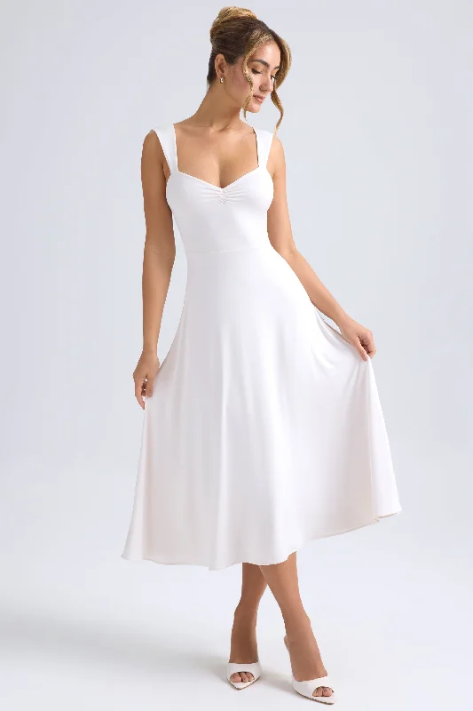 Sweetheart-Neck Ruched Midaxi Dress in Ivory Preppy unclassified dresses