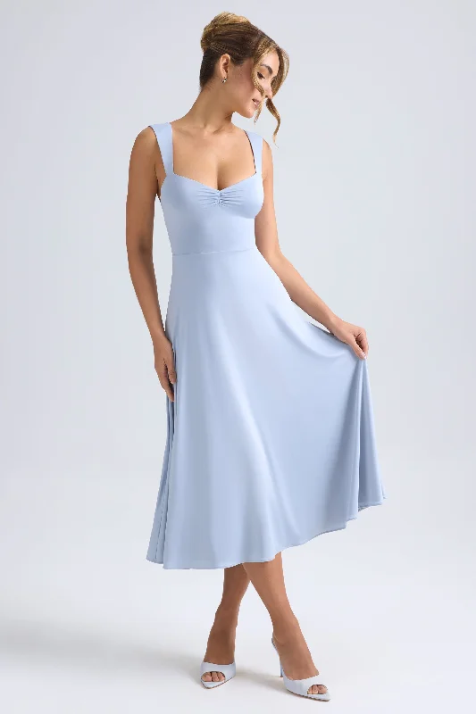 Sweetheart-Neck Ruched Midaxi Dress in Light Blue Chiffon unclassified dresses